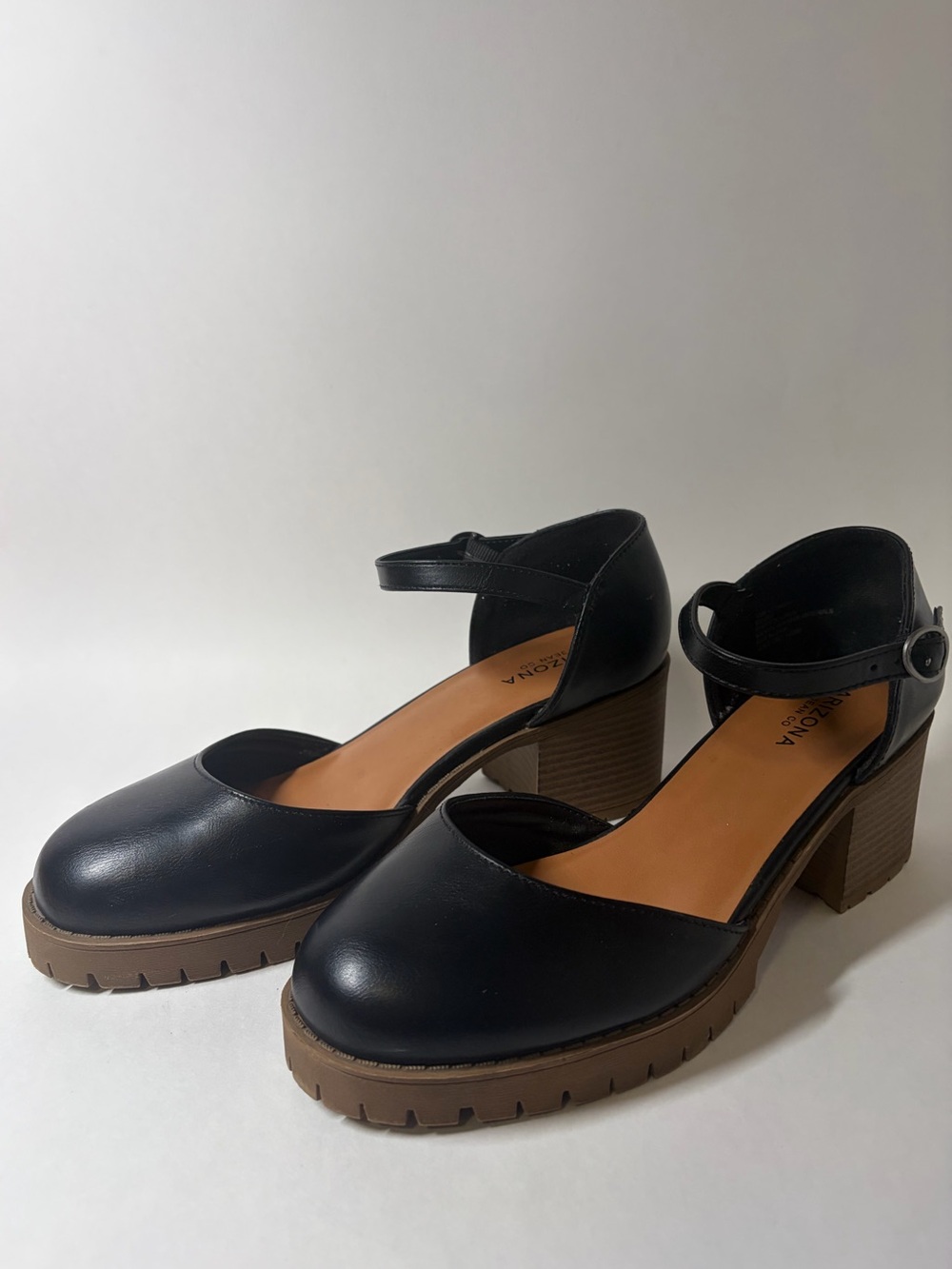 Arizona Jean Company Black Ankle-Strap Block Heel Pumps